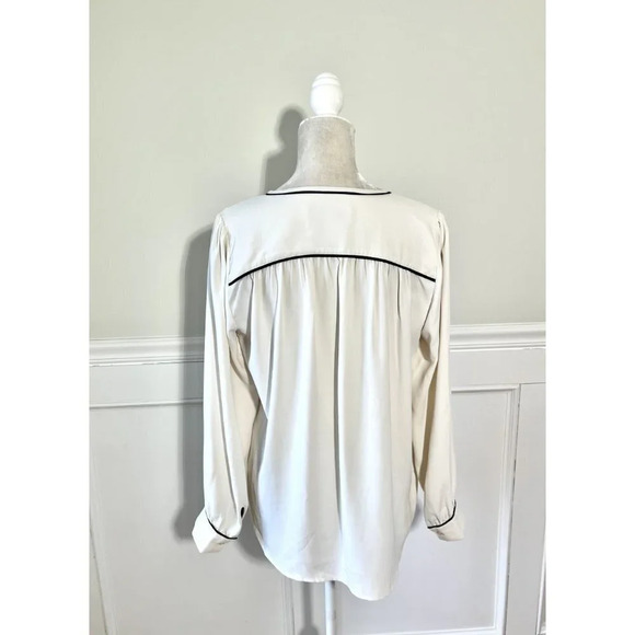 Loft Cream Tipped Blouse Keyhole S - Picture 4 of 6